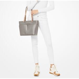 Michael Kors Bedford Shoulder Pebbled Leather Cream Tote Handbag Tan Straps